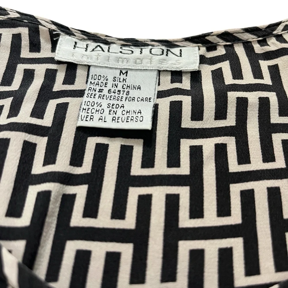 Vintage Halston Intimates 100% Silk Sleep Shirt M Geometric Print